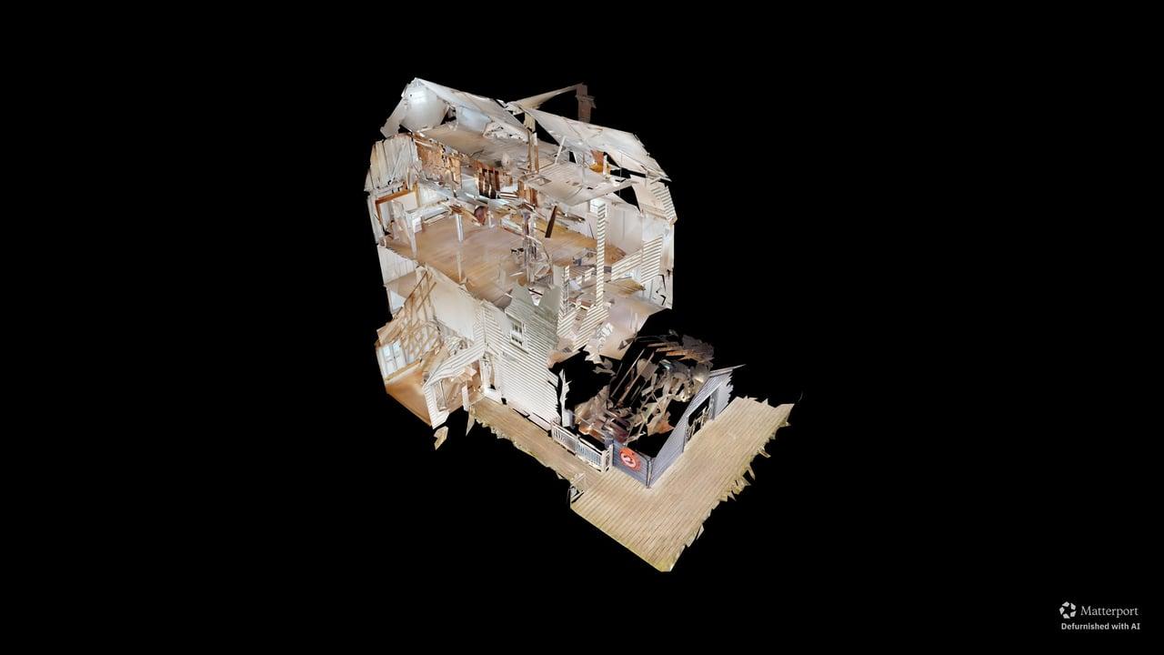 Defurnished dollhouse view of a scanned building showing its structure